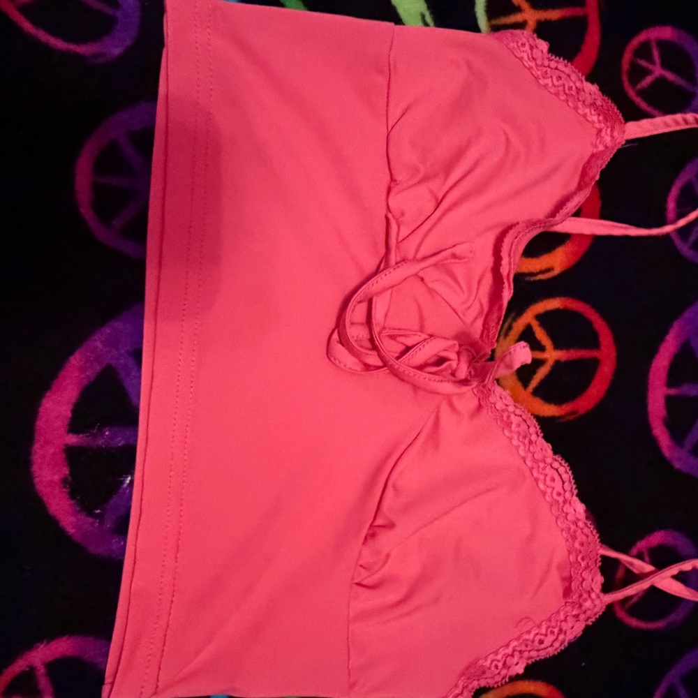 Pink Lace-Trim Tank Bralette